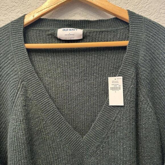 NWT GAP Olive Green Ribbed V-Neck Long Sleeve Sweater Wool Blend Womens Large - Picture 3 of 8